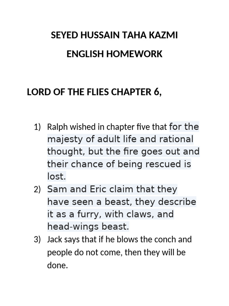 Lord of the Flies Chapter 6 Summary | PDF
