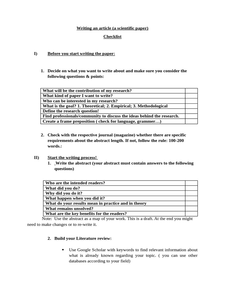 Writing an article check list pdf methodology cognition
