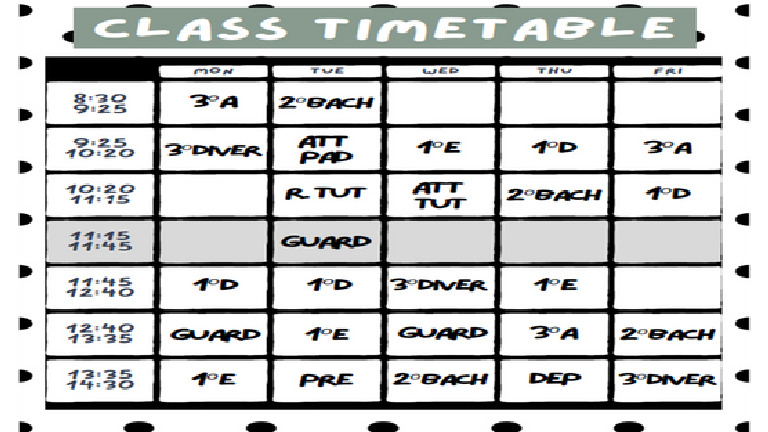 Cream Illustrated Kids School Class Timetable Worksheet (8 X 4.5 CM) | PDF