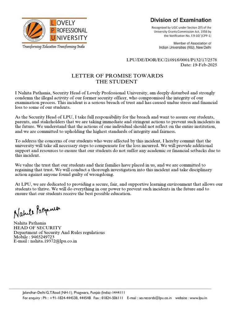 LPU Security Head's Commitment to Students | PDF
