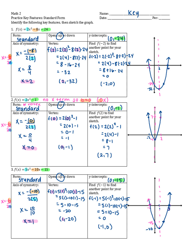 Practice Standard Form KEY | PDF | Graph Theory | Mathematical Relations
