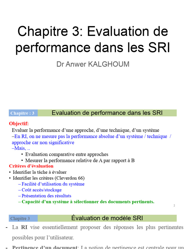 Évaluation de la performance des SRI | PDF | Recherche d'information