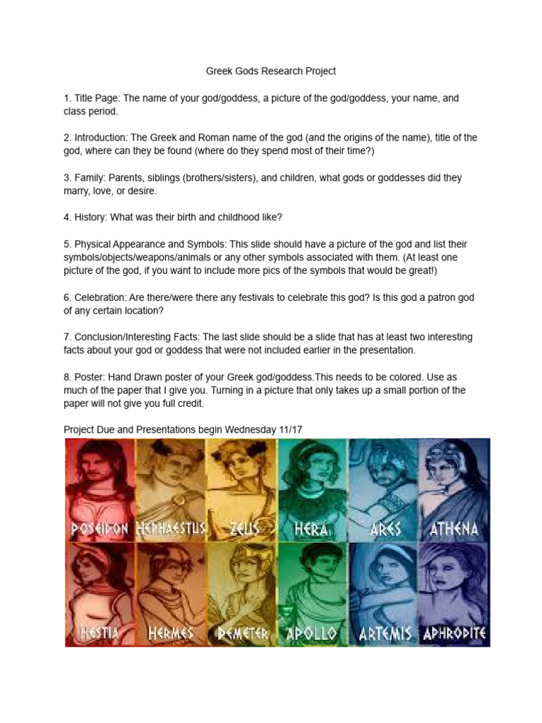 Greek Gods Research Project Guide | PDF