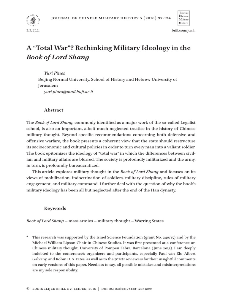 Military Ideology in the Book of Lord Shang PDF
