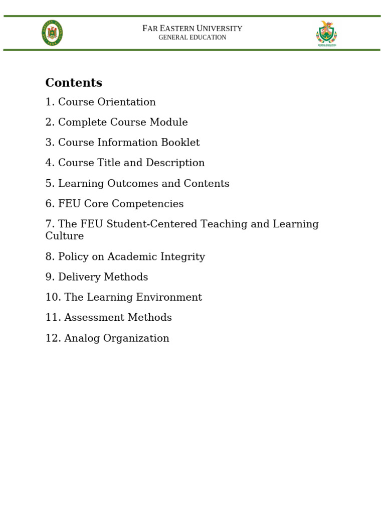 FEU General Education Course Overview | PDF | Learning | Academic ...