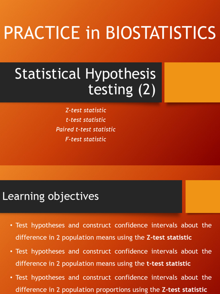 Biostatistics Hypothesis Testing Guide | PDF | Student's T Test | Variance