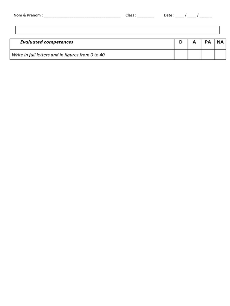 Mathematics Evaluation: Number Writing | PDF