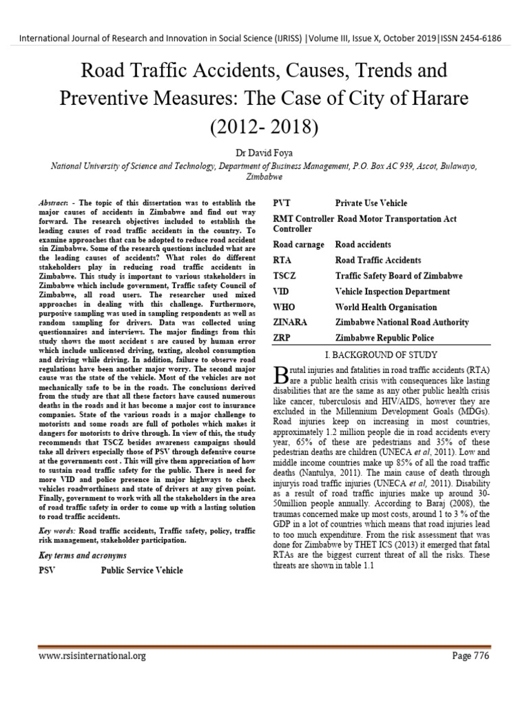 Causes and Solutions for Zimbabwe's Road Accidents | PDF | Traffic ...