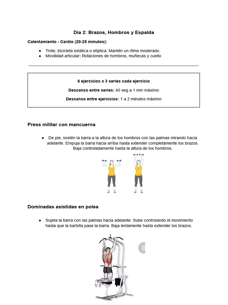 Día 2 - Brazos, Hombros y Espalda | PDF