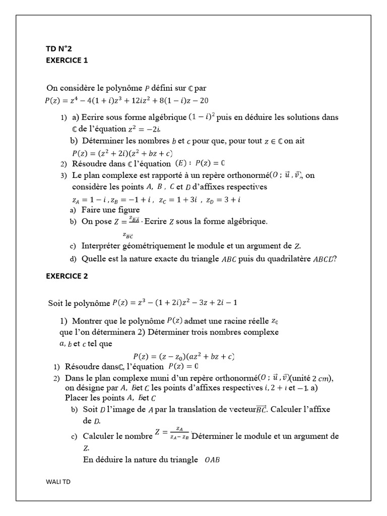 Exercices sur les polynômes et le plan complexe | PDF | Nombre complexe ...