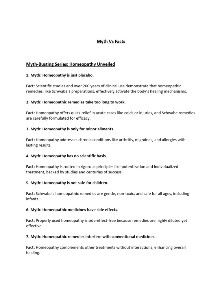 Health Myths Vs Facts Pdf Homeopathy Medical Specialties