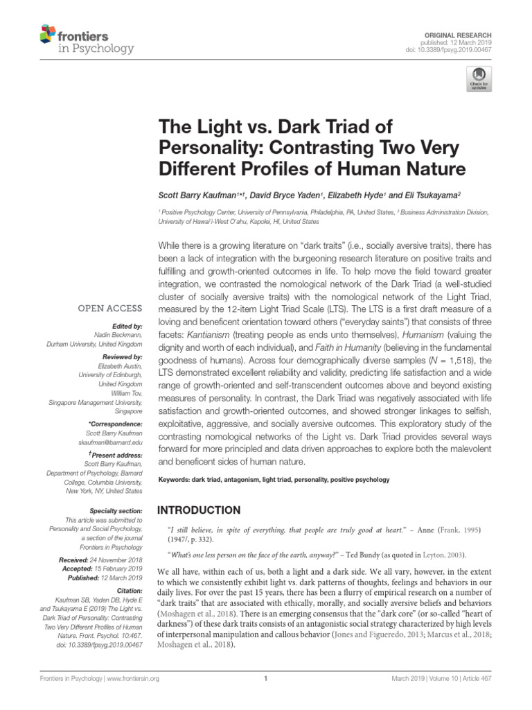 Triada Light y Dark | PDF | Dark Triad | Psychology