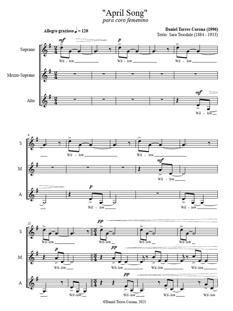 April Song for Women's Choir | PDF | Singing | Vocal Music