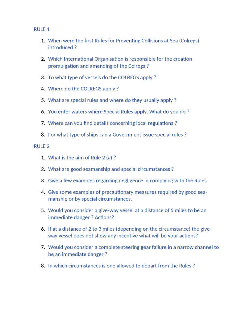 Colregs: Key Rules and Guidelines | PDF