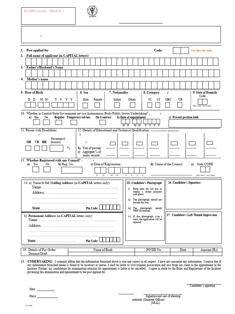 AIIMS New Delhi Application Form | PDF
