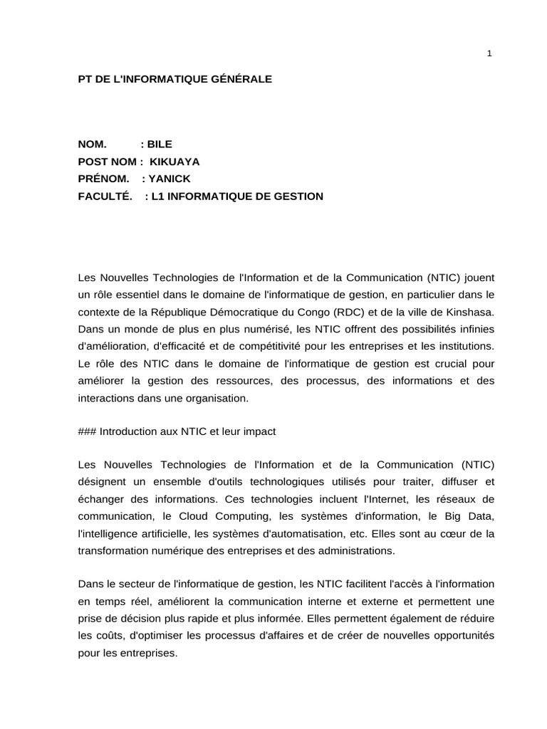 Impact des NTIC sur l'informatique en RDC | PDF | Technologies de l ...