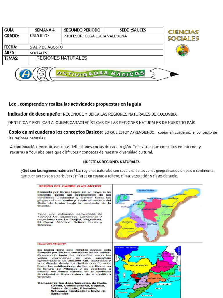 Regiones Naturales de Colombia: Guía Educativa | PDF
