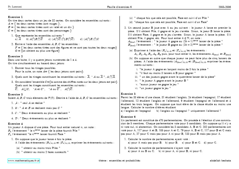 Exercices sur les ensembles et probabilités | PDF