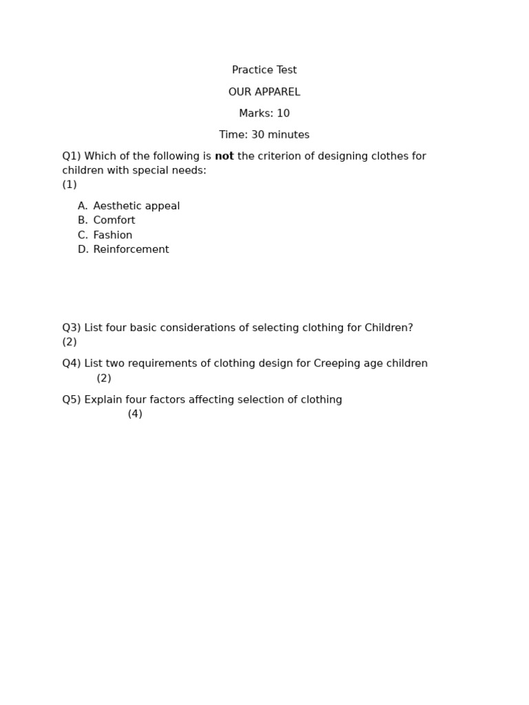 Practice Test Our Apparel | PDF