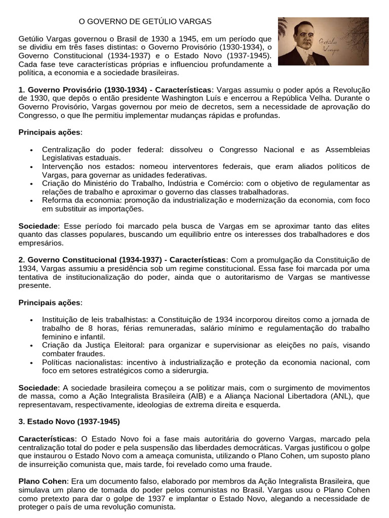 Getúlio Vargas: Governos e Impactos (1930-1945) | PDF | Ciência ...