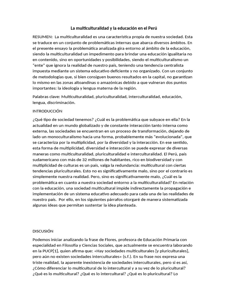 Multiculturalidad y educación en Perú | PDF | Multiculturalismo | Sociedad