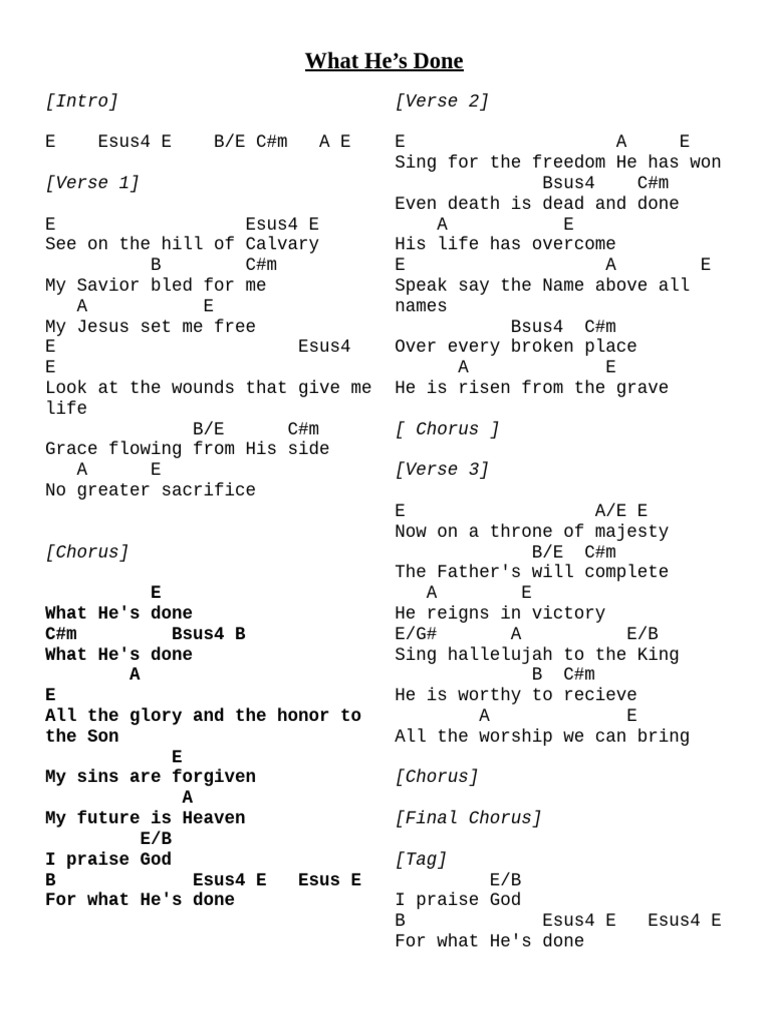 What He's Done: Lyrics & Chords | PDF