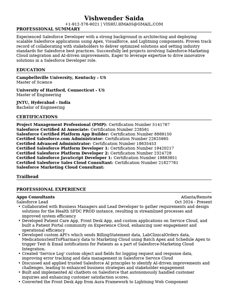 Salesforce Developer Resume Summary | PDF | Cloud Computing | Mobile App