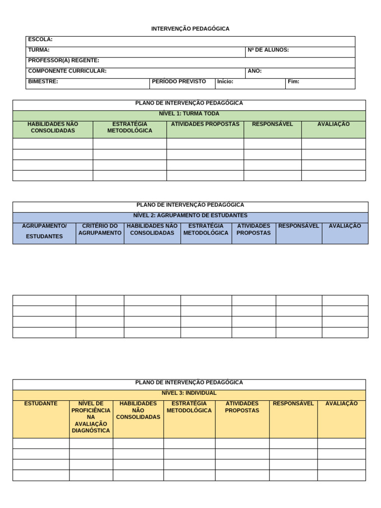 Plano de Intervenção Pedagógica | PDF