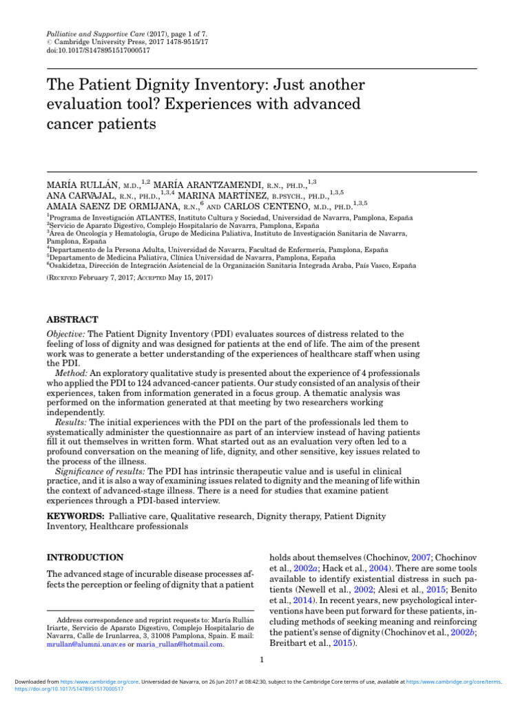Patient Dignity Inventory Just Another Evaluation Tool Experiences With ...