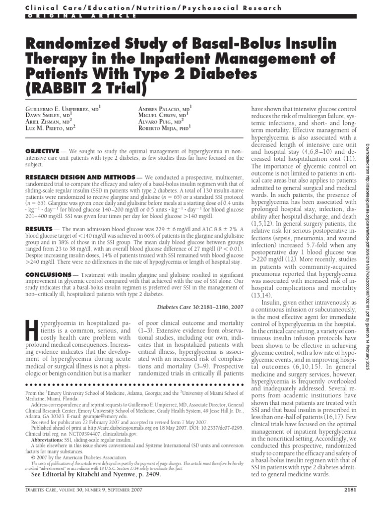RABBIT 2 (Diabetes) | PDF | Diabetes Management | Hypoglycemia