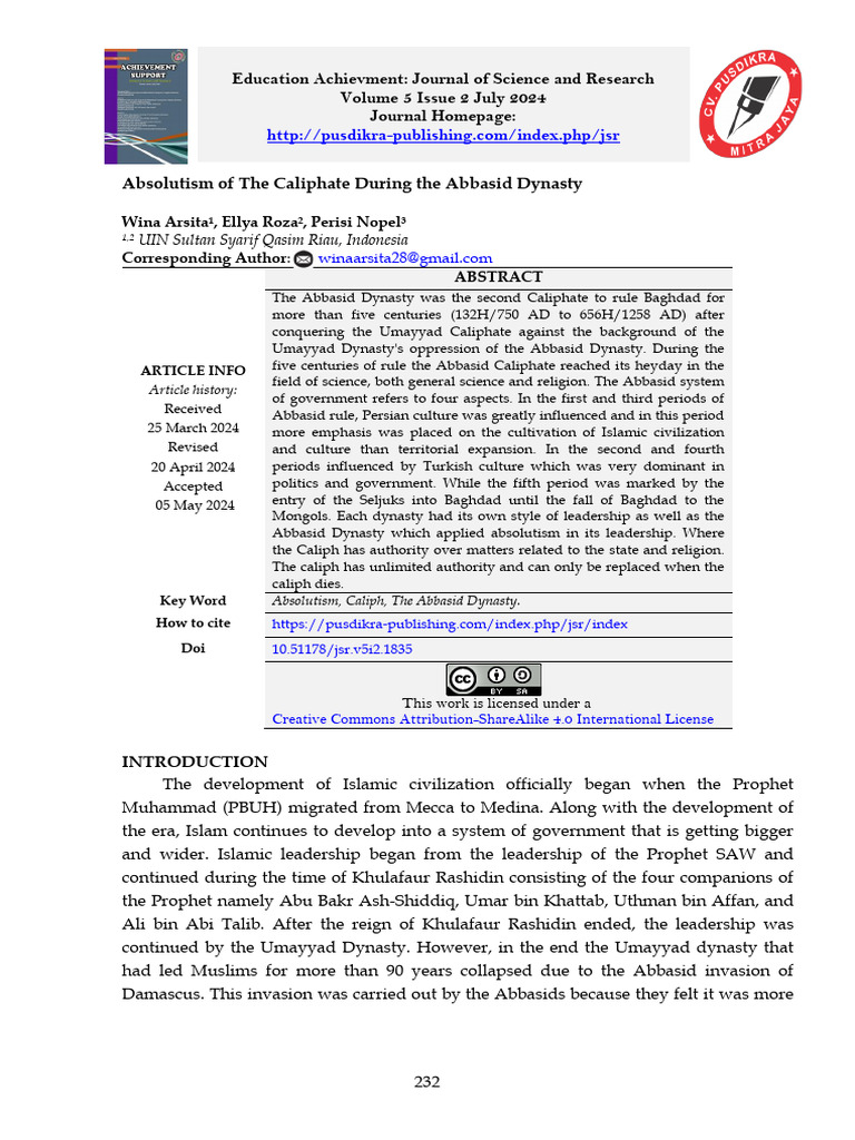 Absolutism of The Caliphate During The Abbasid Dyn | PDF | Caliphate | Ali