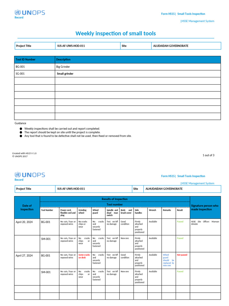 Form HS15 Small tools inspection record Grinders April EN-1 - نسخة ...