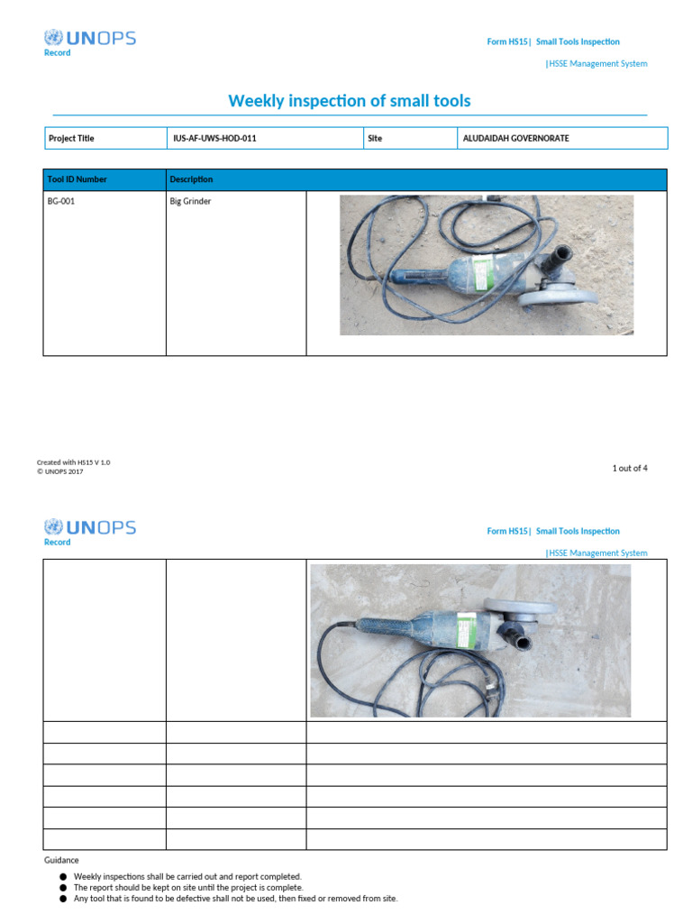 Small Tools Weekly Inspection Record | PDF | Grinding (Abrasive Cutting ...