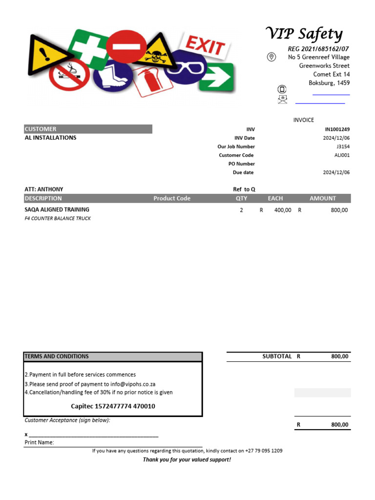 Invoice for SAQA Aligned Training Services | PDF | Payments