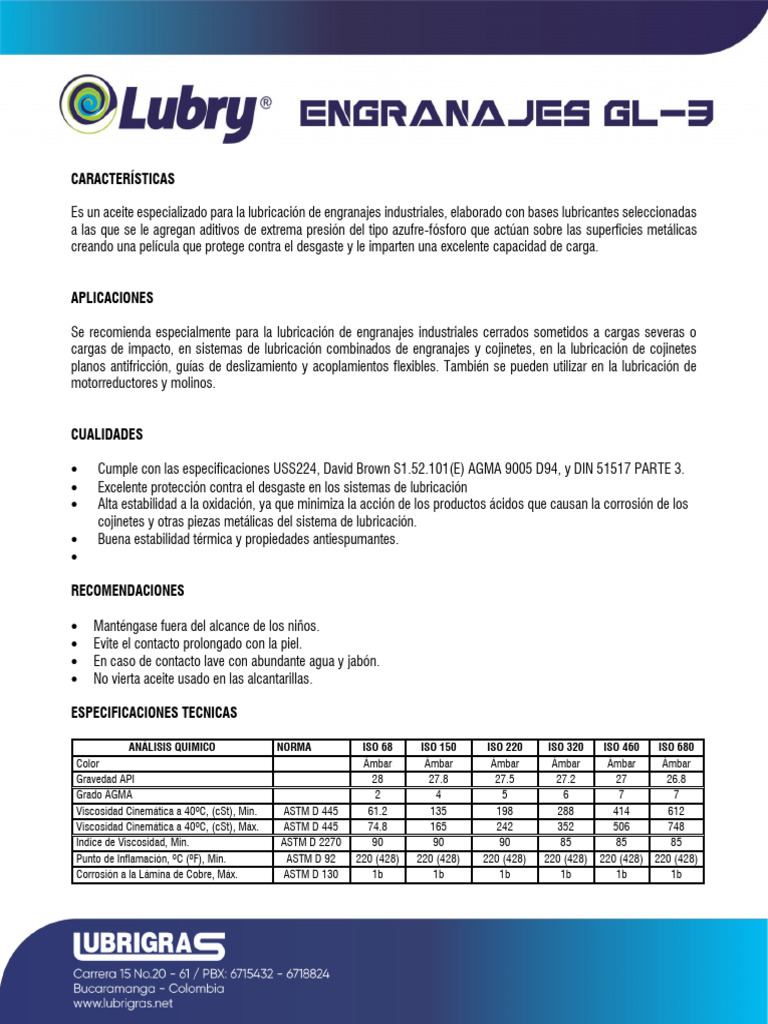 Aceite para Engranajes Industriales | PDF | Lubricante | Engranaje