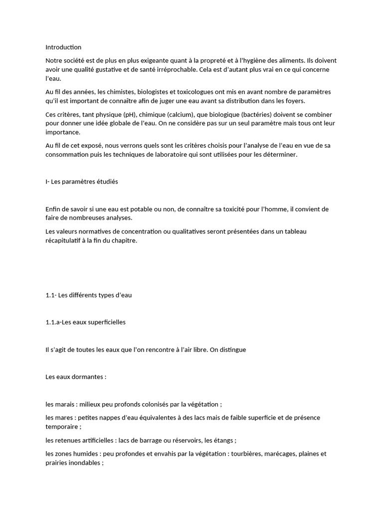 Les différents types d'eau expliqués PDF Eau Lac — free download