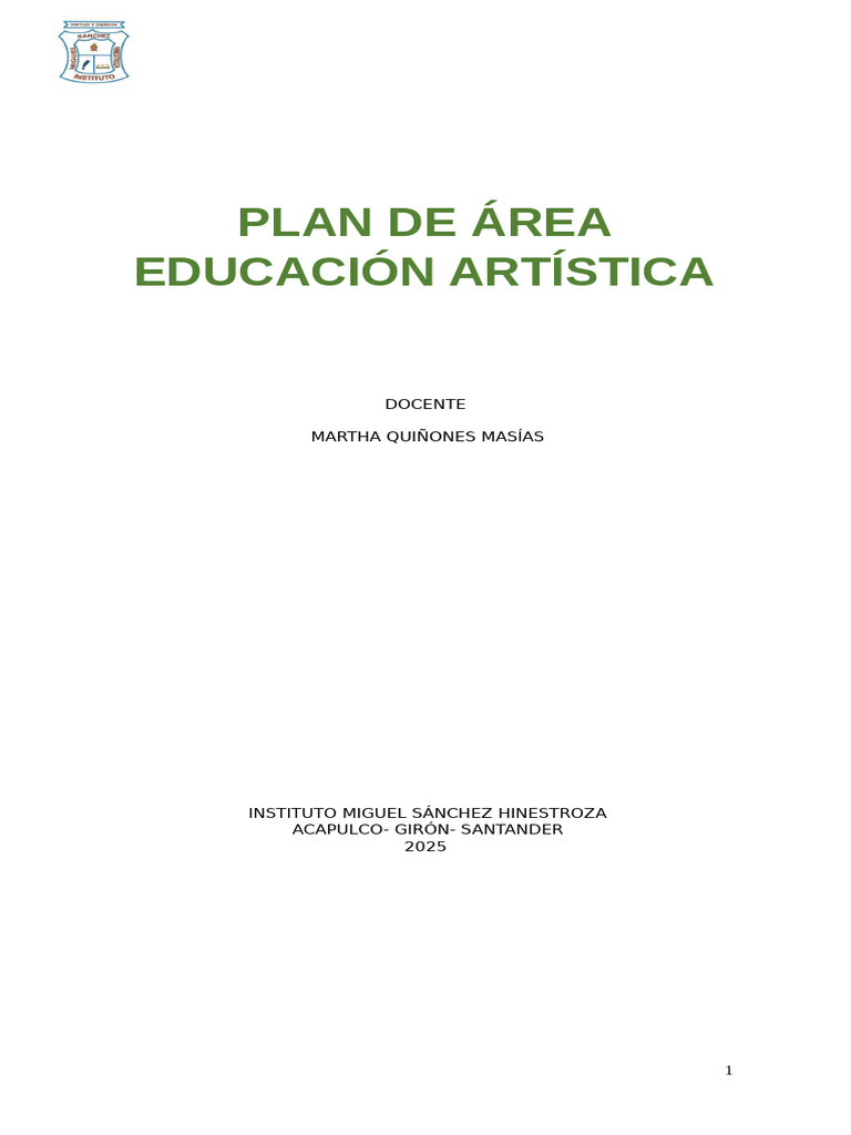 Plan de Area Artistica | PDF | Evaluación | Educación en artes visuales