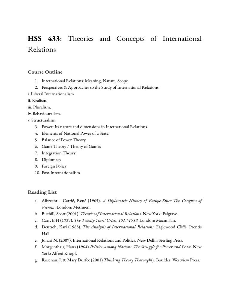 HSS 433 - Theories and Concepts of International Relations | PDF ...