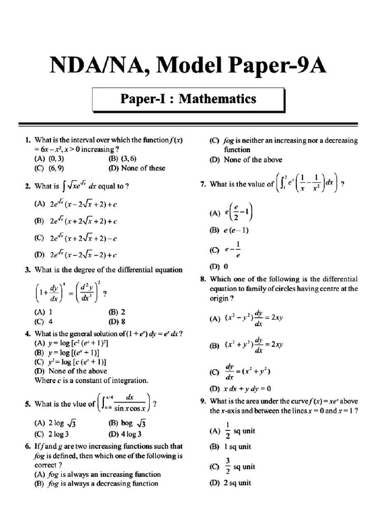 Maths Mock Test - 9 | PDF | Mathematical Concepts | Mathematical Analysis