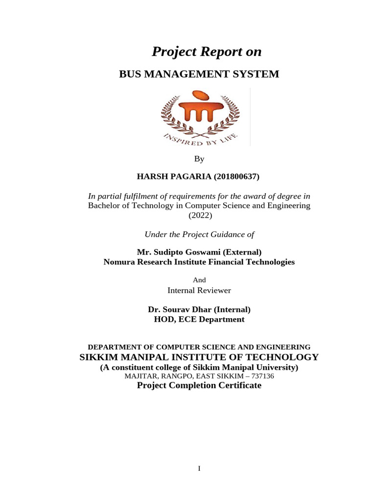 Bus Management System Project Report | PDF | Information Technology ...