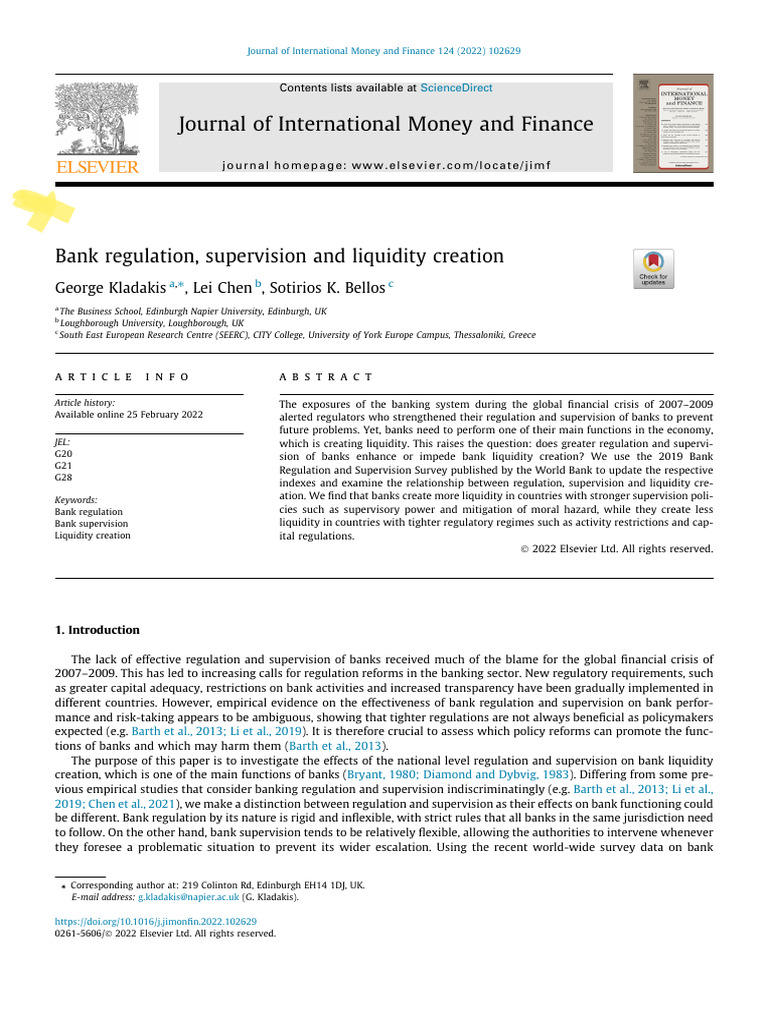 Bank Regulation and Liquidity Creation Insights | PDF | Banks | Market ...
