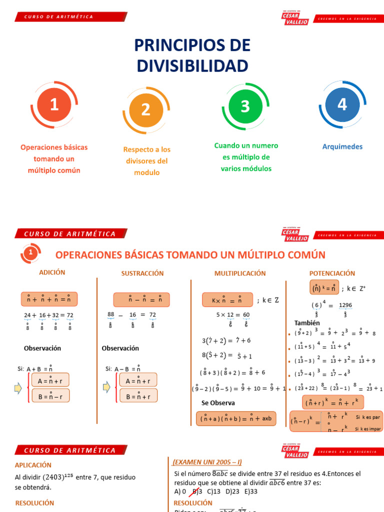 Curso de Aritmética: Operaciones y Módulos | PDF | Aritmética ...