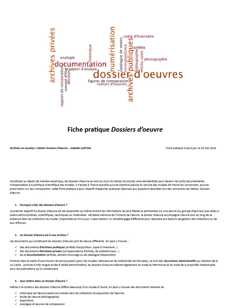 Guide des dossiers d'œuvre en musées | PDF | Archives | Musée