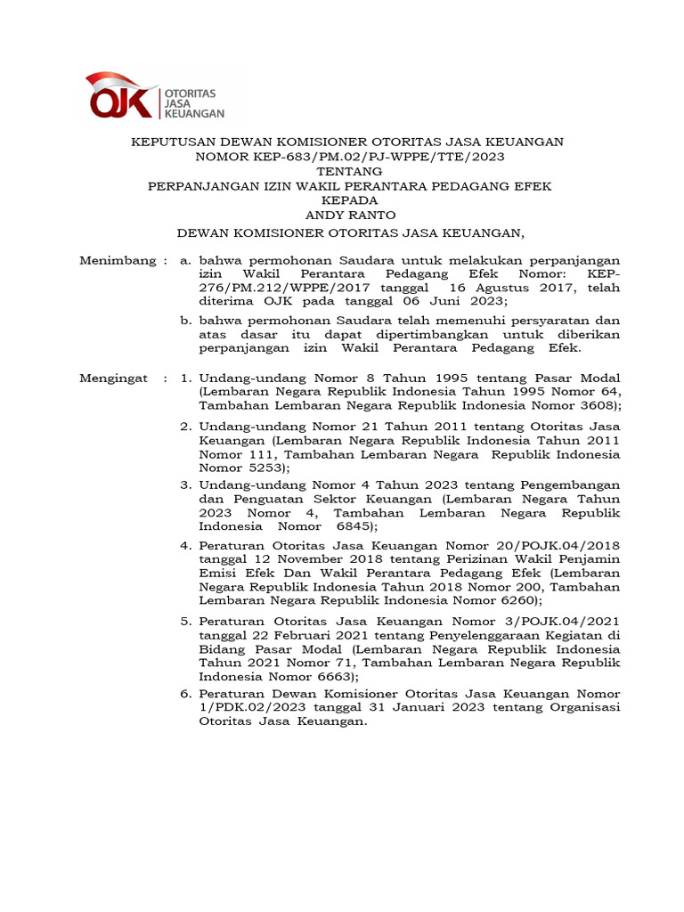 Perpanjangan Izin Wppe 2023 (Andy Ranto) | PDF