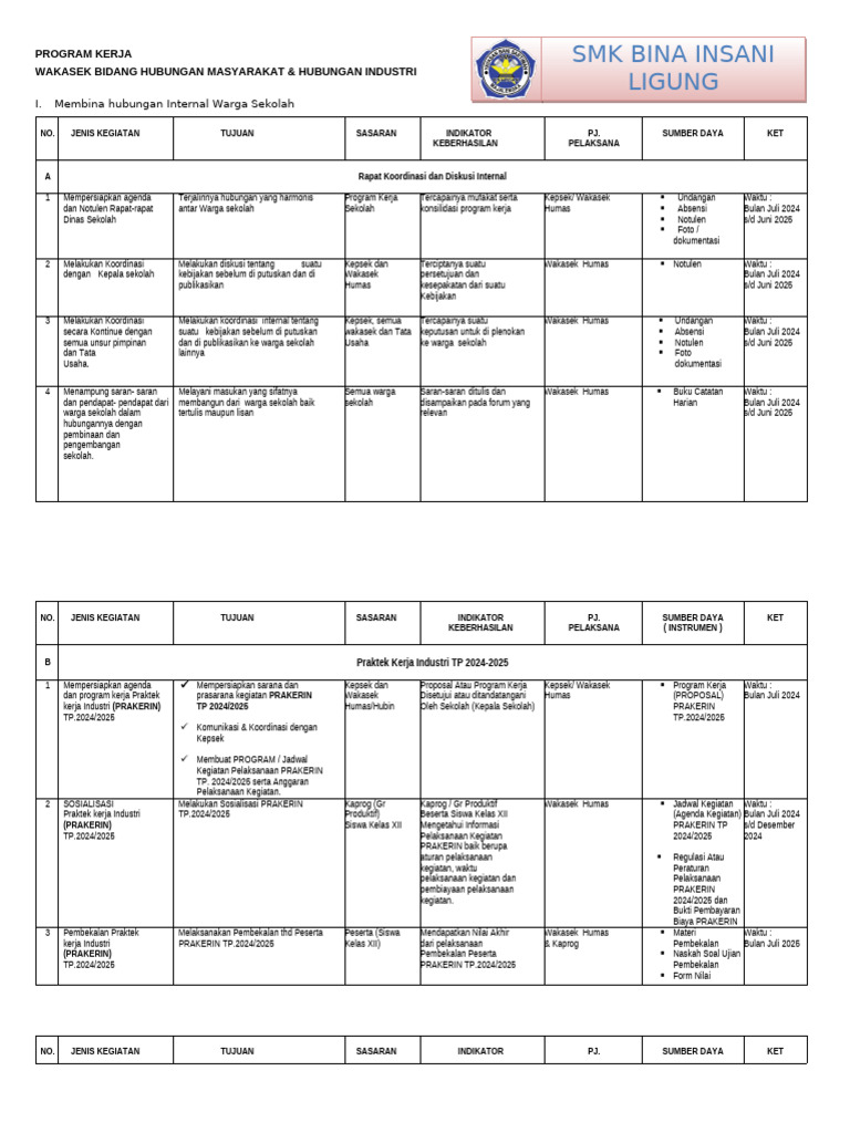 Kalender Kerja Humas Hubin 2024 2025 Bi | PDF