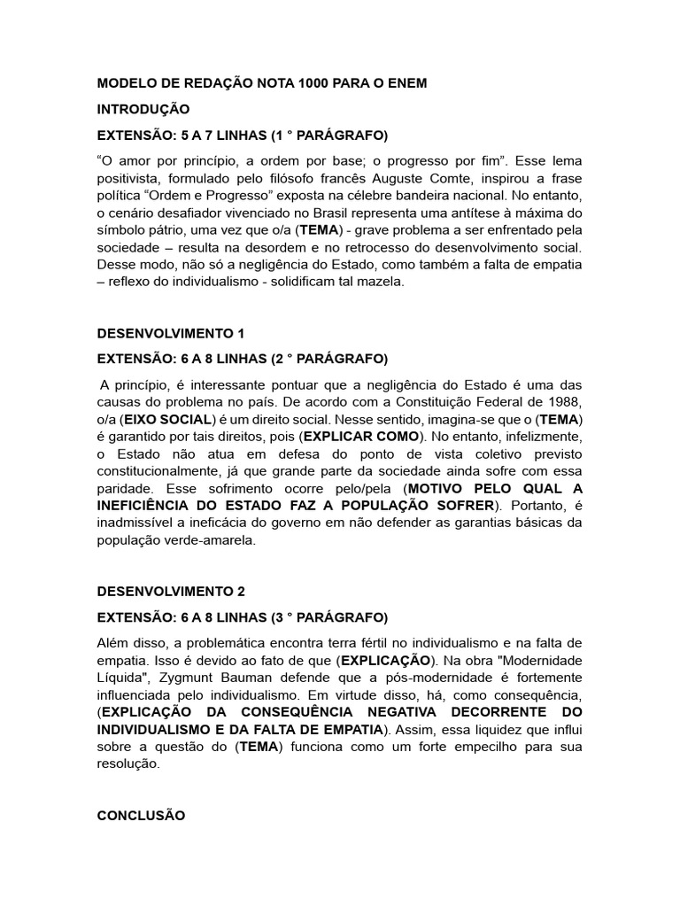 Redação Nota 1000: Modelo ENEM | PDF | Estado | Positivismo