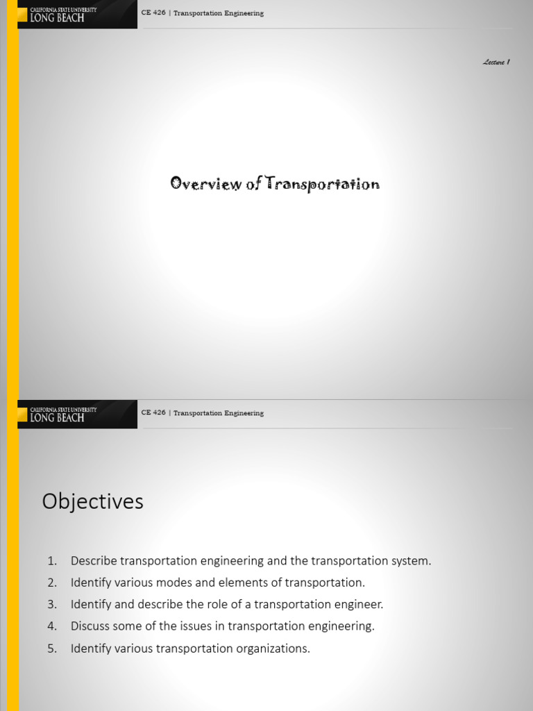 Overview of Transportation Engineering | PDF | Transport | Rail Transport