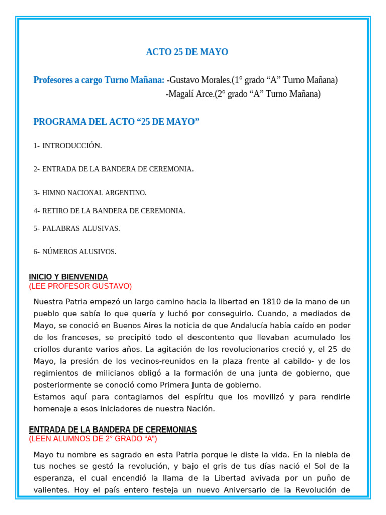 Acto Escolar por el 25 de Mayo | PDF