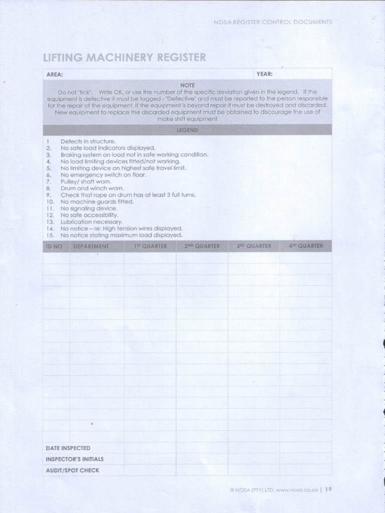 Lifting Machinery Register | PDF
