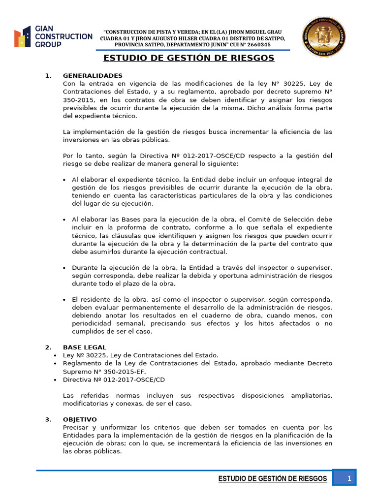 Gestión de Riesgos en Obras Satipo | PDF | Riesgo